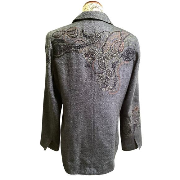 Cold Creek tweed paisley embroidery sequin embelishment blazer size 14 navy - Picture 2 of 5